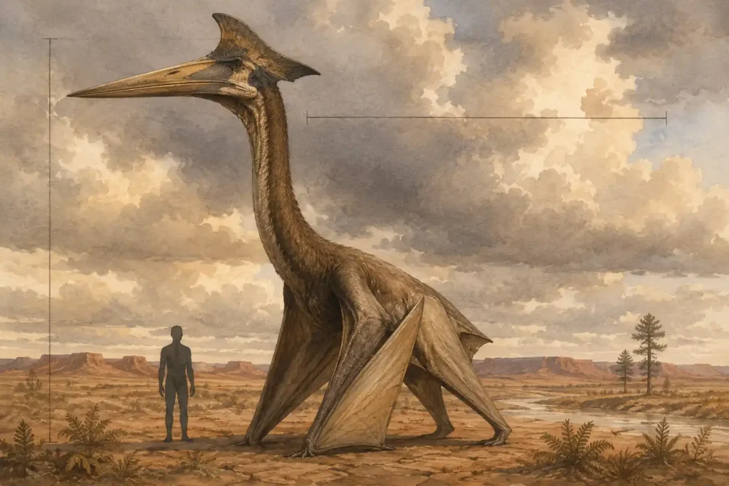 Quetzalcoatlus, el pterosaurio más grande de la historia, comparado con tamaño humano - mundodinos.com