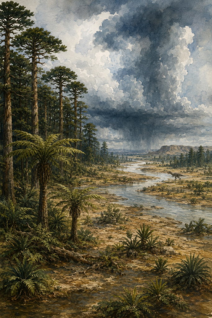 Paisaje panorámico del Jurásico Superior de la Formación Morrison donde habitaba el Allosaurus - mundodinos.com