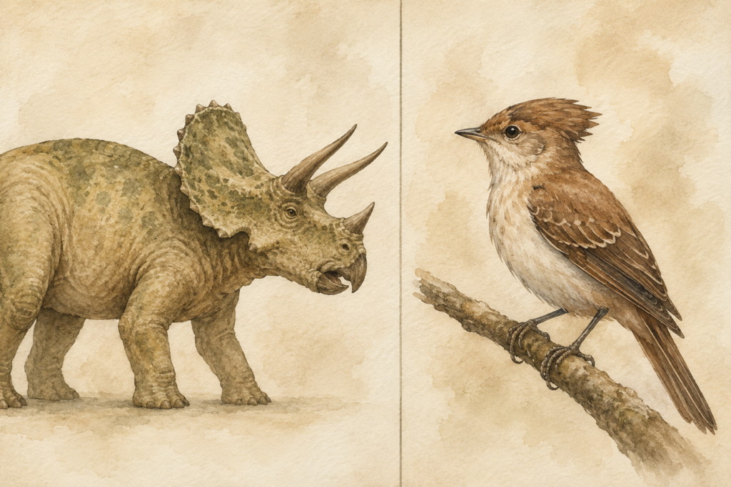 Comparación entre un dinosaurio no aviar y un ave moderna, su pariente evolutivo superviviente