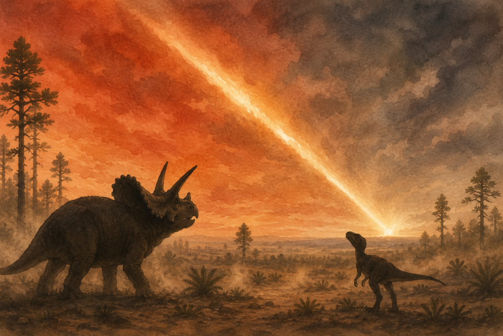 Ilustración del asteroide que provocó la extinción de los dinosaurios hace 66 millones de años - mundodinos.com