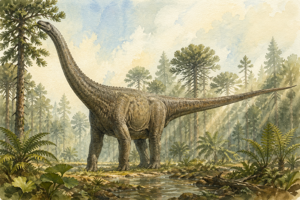 Diplodocus alimentándose de coníferas en el Jurásico - mundodinos.com