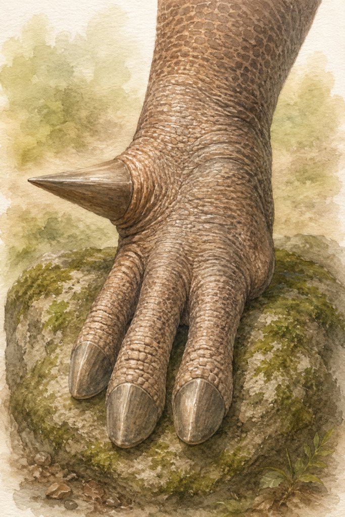 Detalle de la mano del Iguanodon mostrando la púa ósea de su pulgar - mundodinos.com