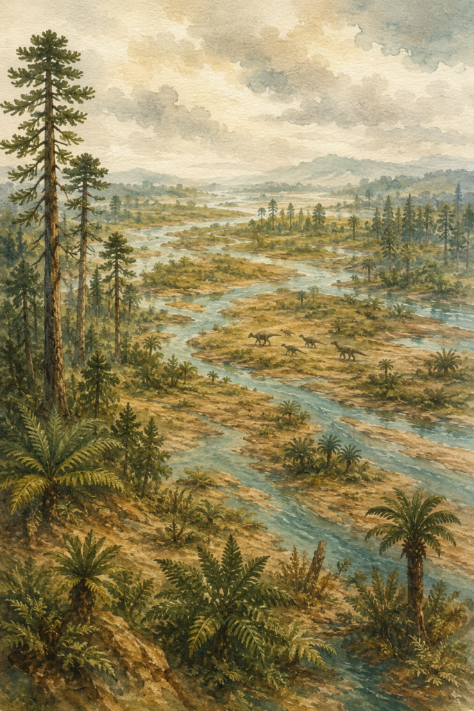 Paisaje de deltas y llanuras europeas donde vivió el Iguanodon durante el Cretácico - mundodinos.com