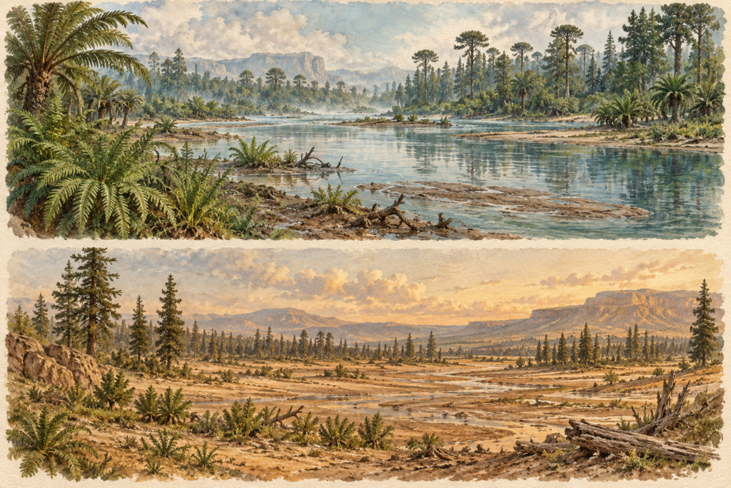 Comparación de los dos ecosistemas: el hábitat fluvial africano del Spinosaurus y la llanura norteamericana del Tyrannosaurus rex - mundodinos.com