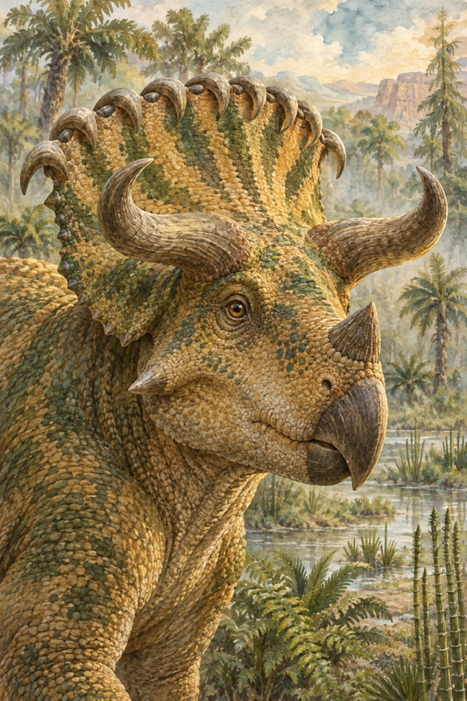 Kosmoceratops, el dinosaurio con más cuernos: 15 en total, diez de ellos curvados en el borde de la gola - mundodinos.com