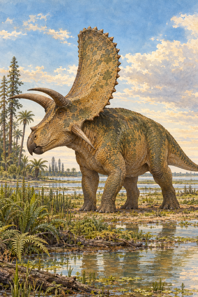 	Pentaceratops con tres cuernos verdaderos y dos largas puntas óseas en las mejillas - mundodinos.com