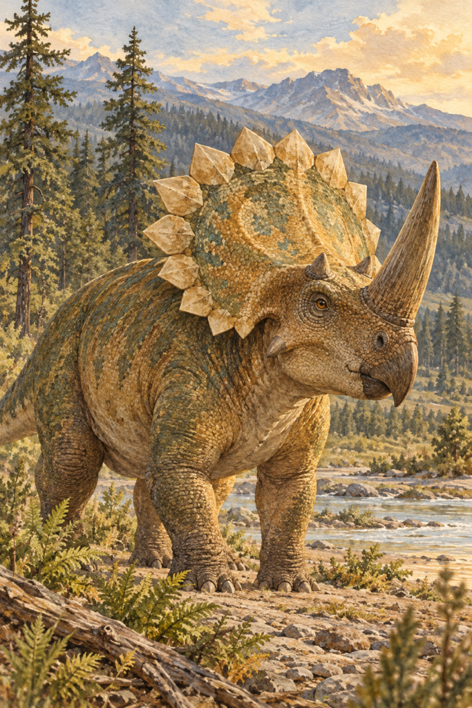 Regaliceratops con una gola adornada con placas en forma de corona y un gran cuerno nasal - mundodinos.com