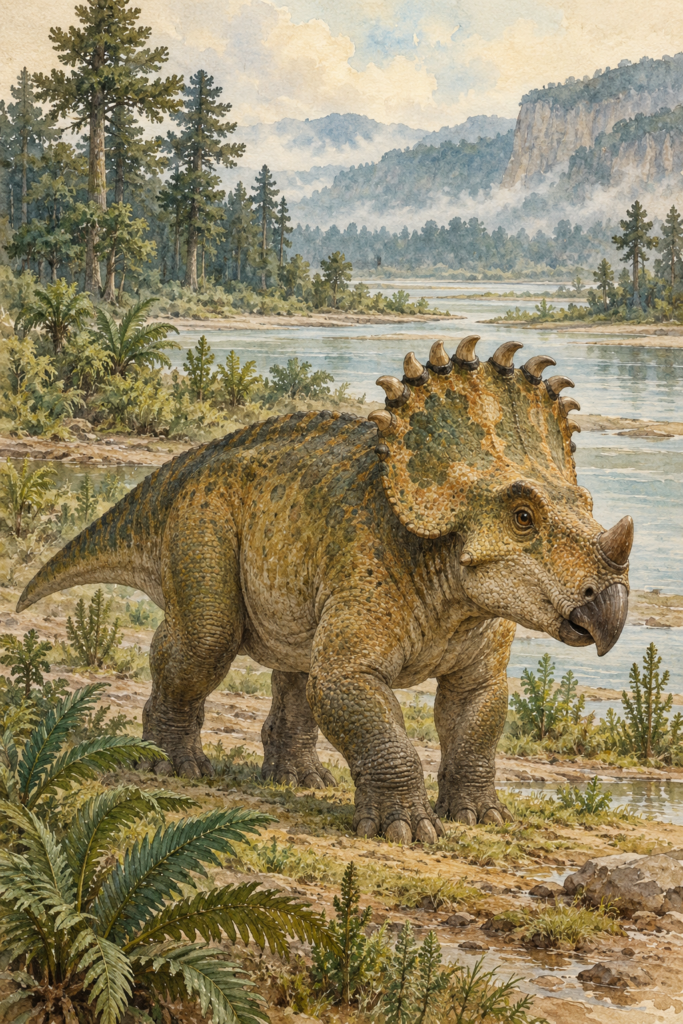 Sinoceratops, el ceratópsido de Asia, con una hilera de cuernos curvados en el borde de la gola - mundodinos.com